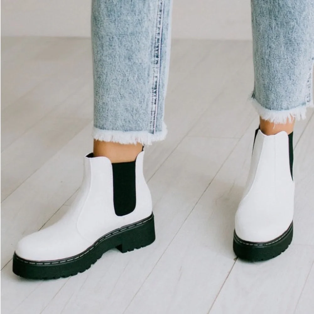 White Ankle Chunky Bootie - Picture 4 of 7